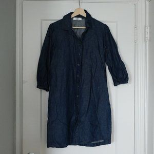 Amour Vert Denim Cotton Linen Casual Button Up Dress